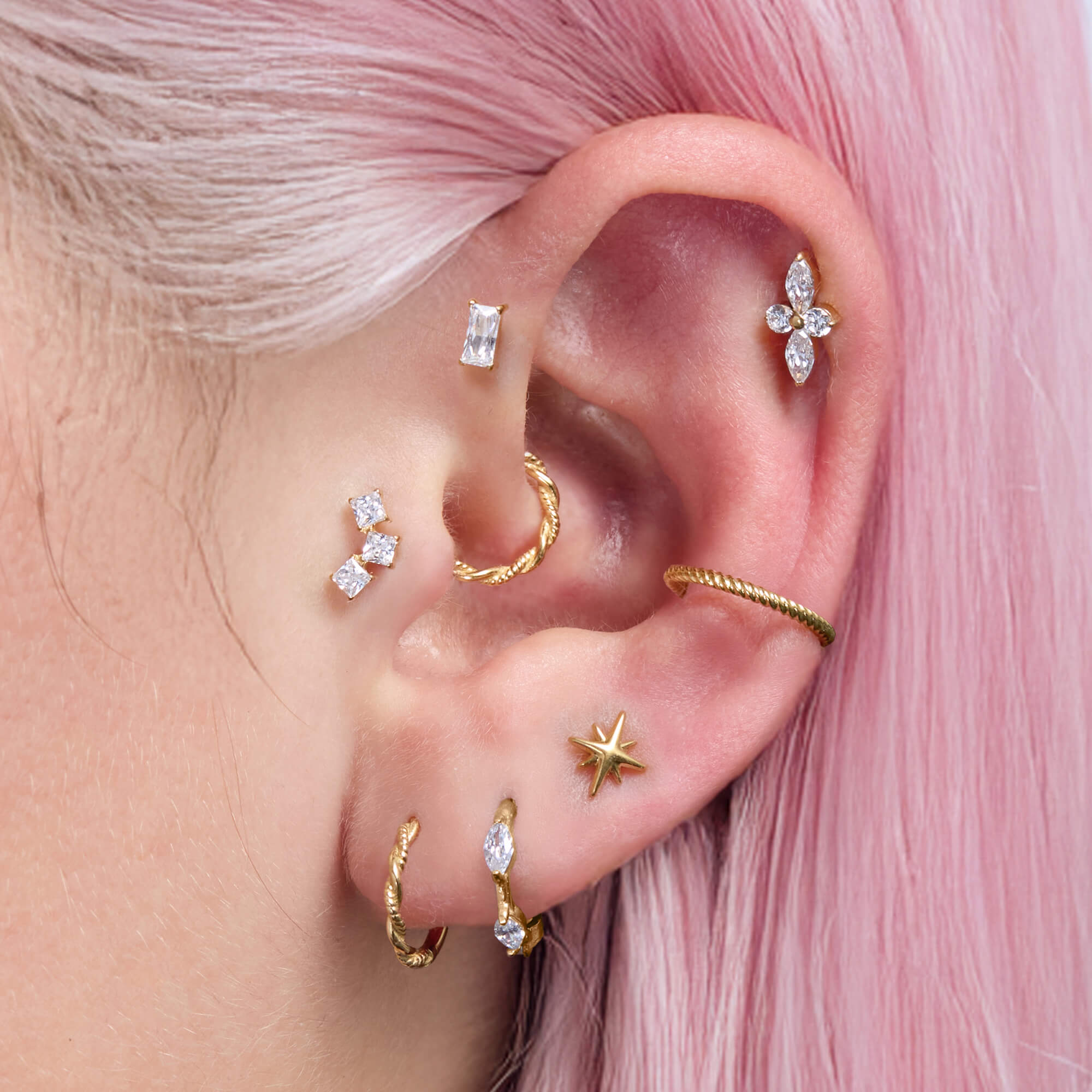 White Cubic Trio Piercing