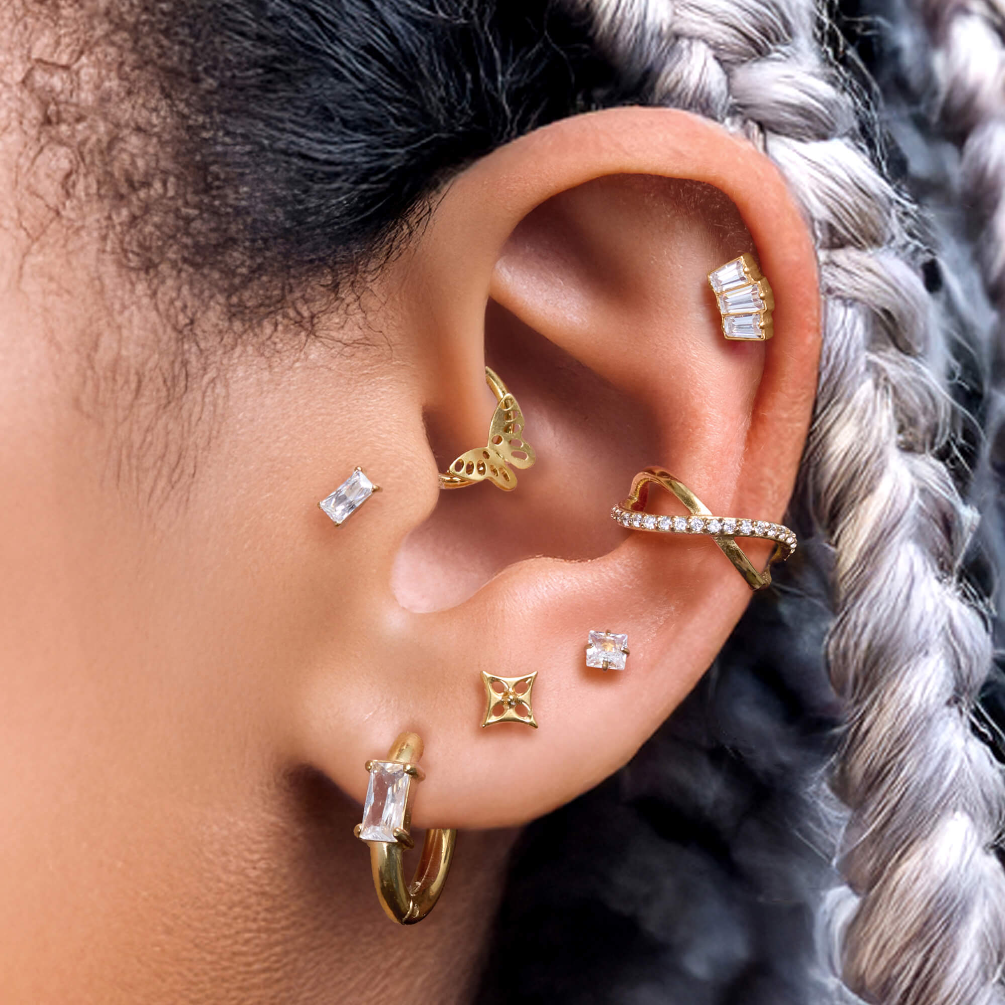 White Baguette Chubby Hoops (18G)