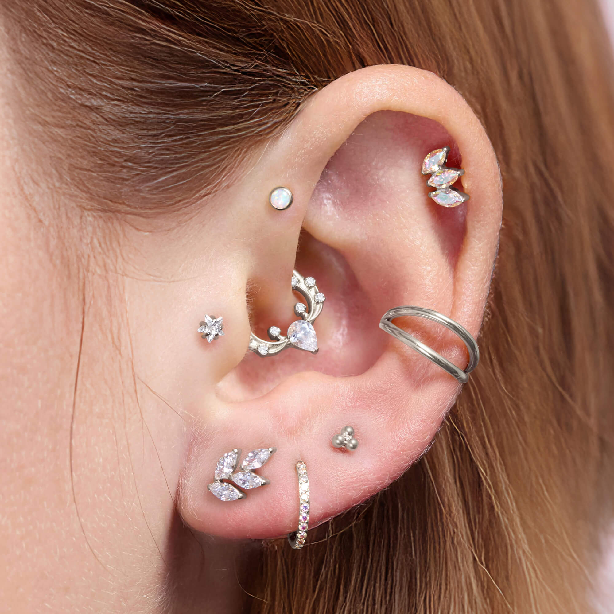 3mm White Opal Bezel Piercing