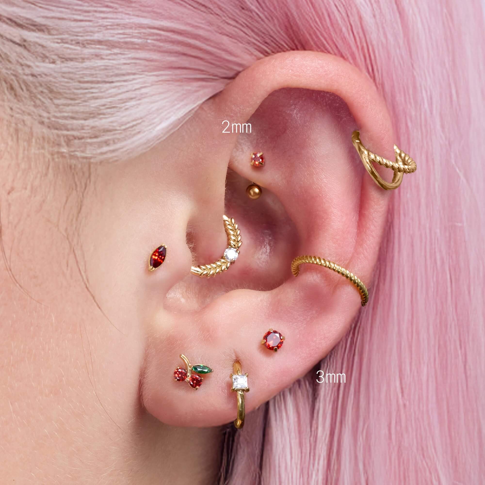 Red Simple CZ Piercing
