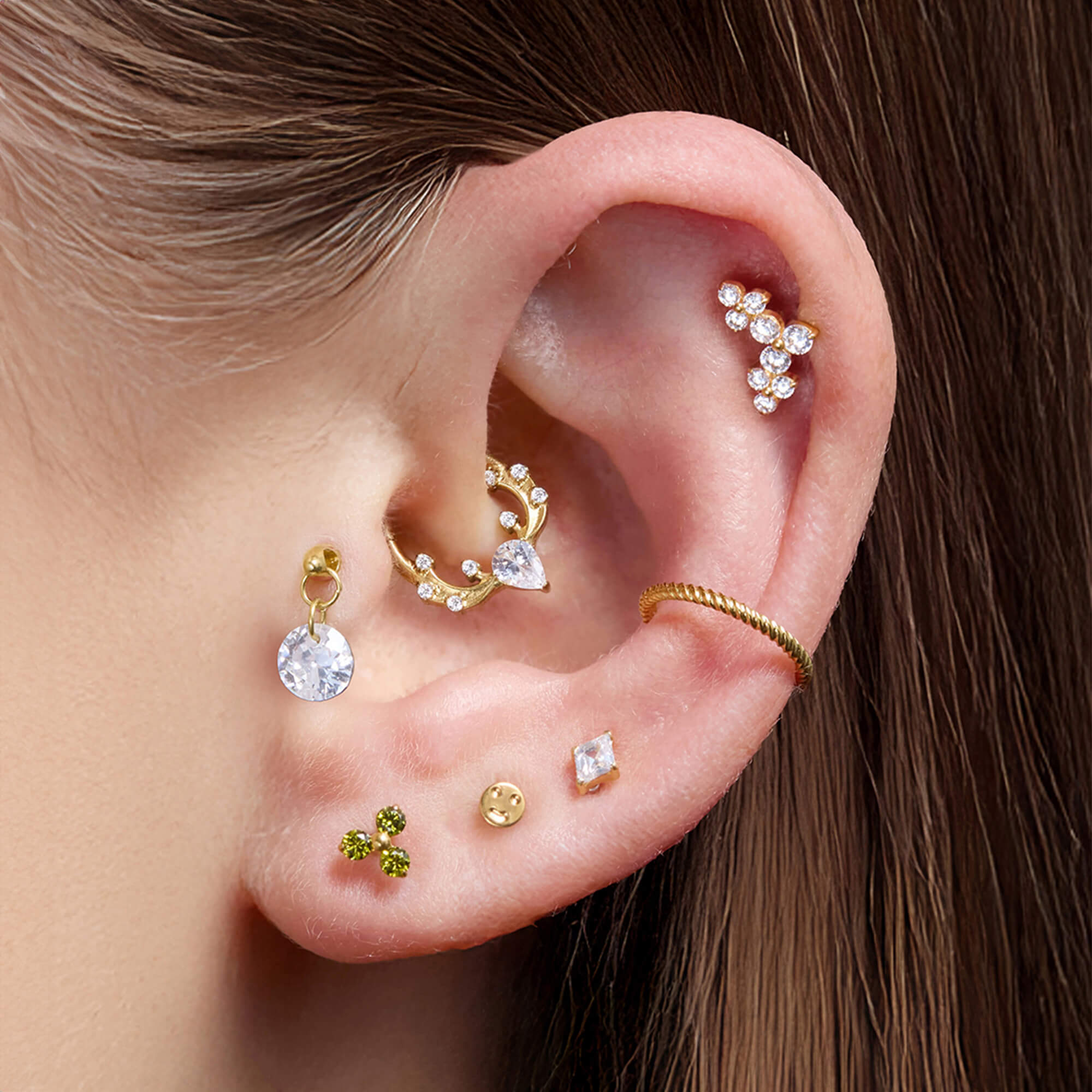 Floating Crystal Round Charm Piercing