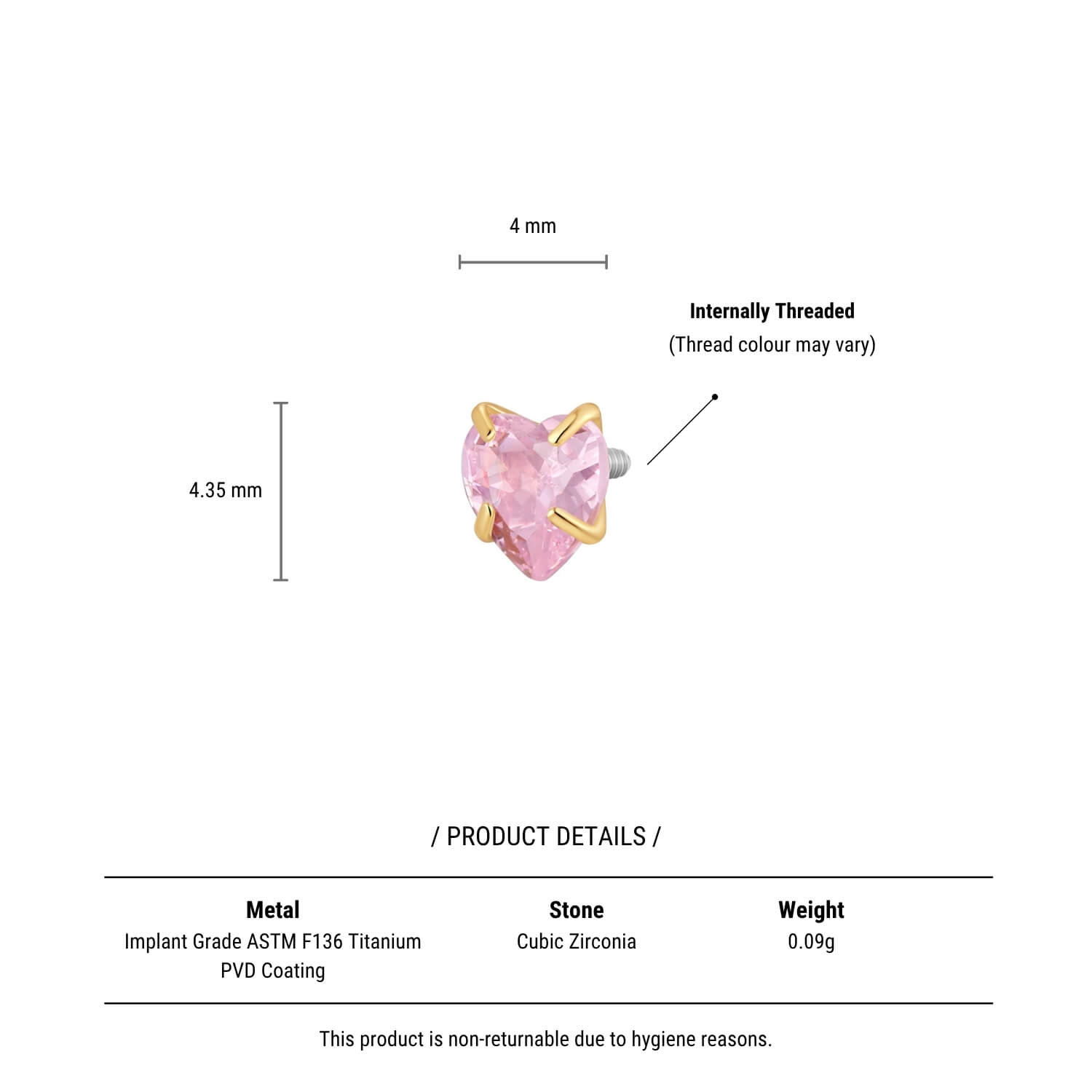 Light Pink CZ Heart Piercing