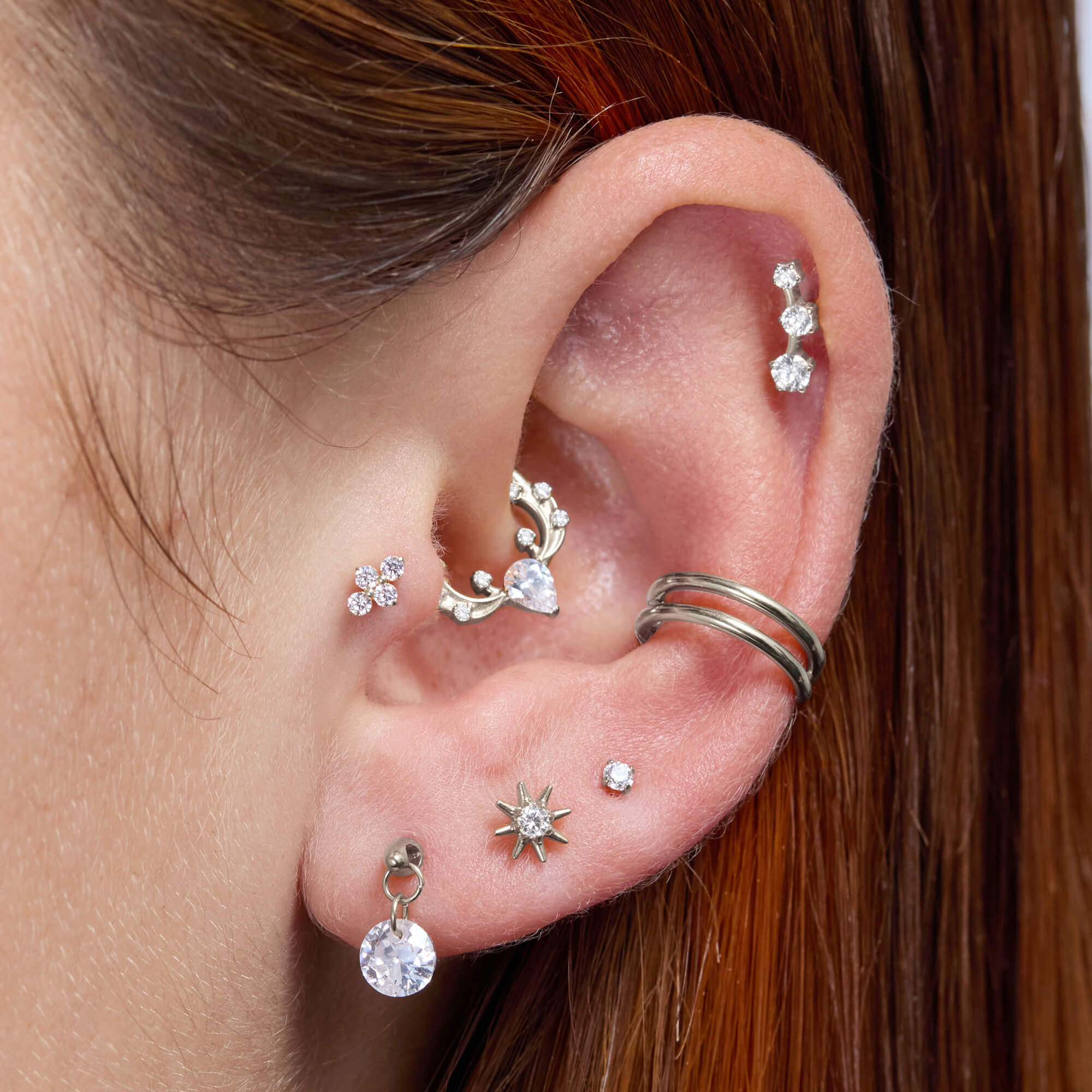 Floating Crystal Round Charm Piercing