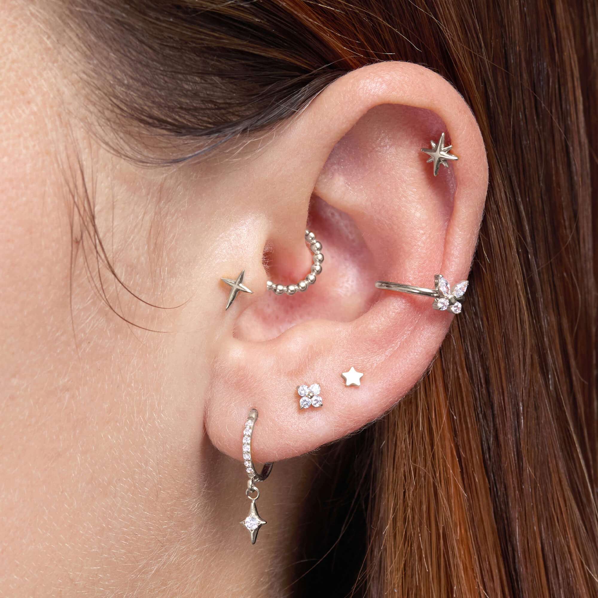 White Tiny Flower Piercing