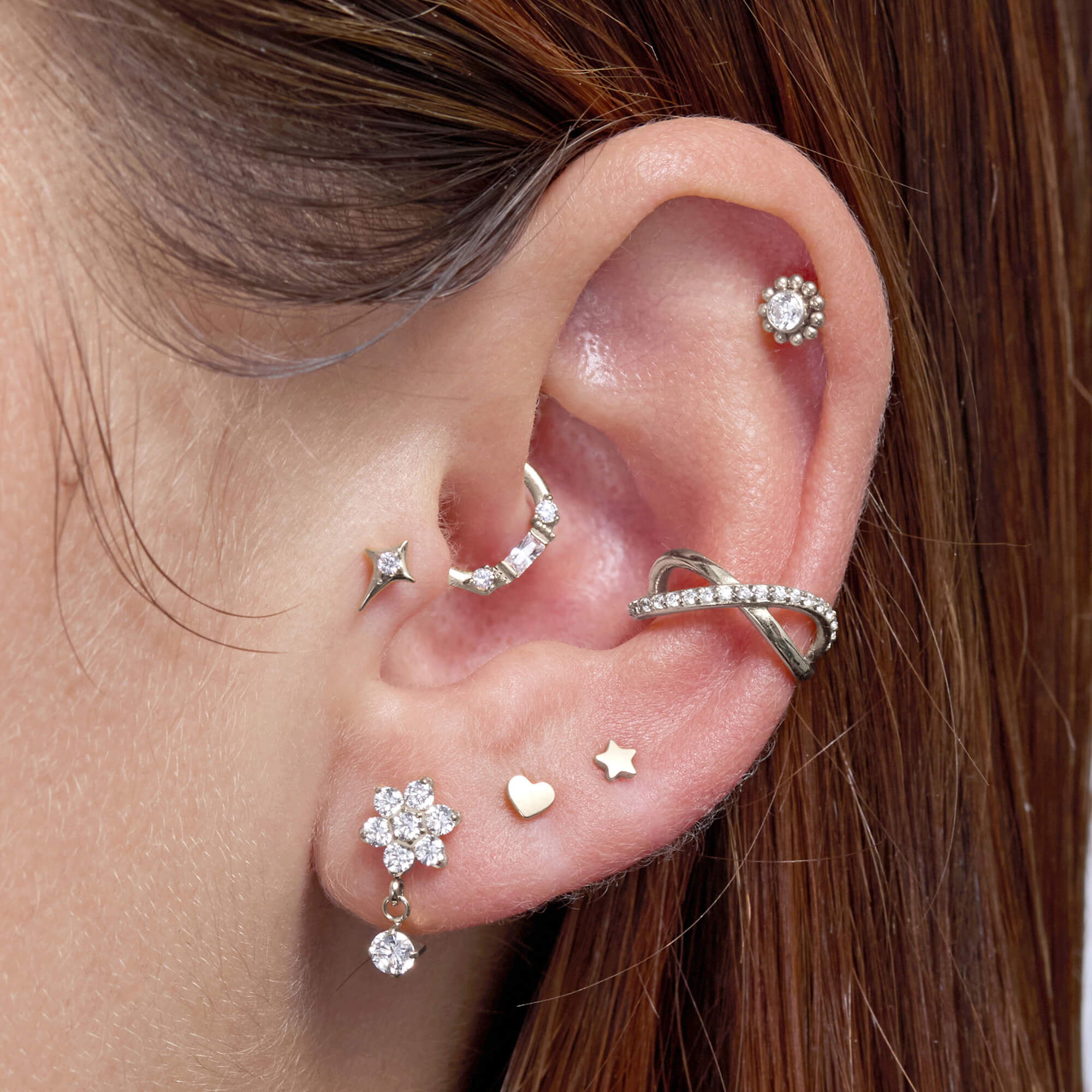White Flower Dangle Piercing