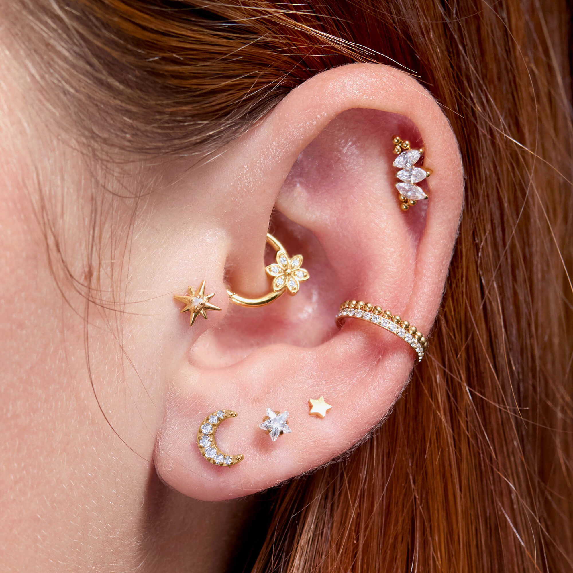 Beaded 3 Marquise Crown Piercing