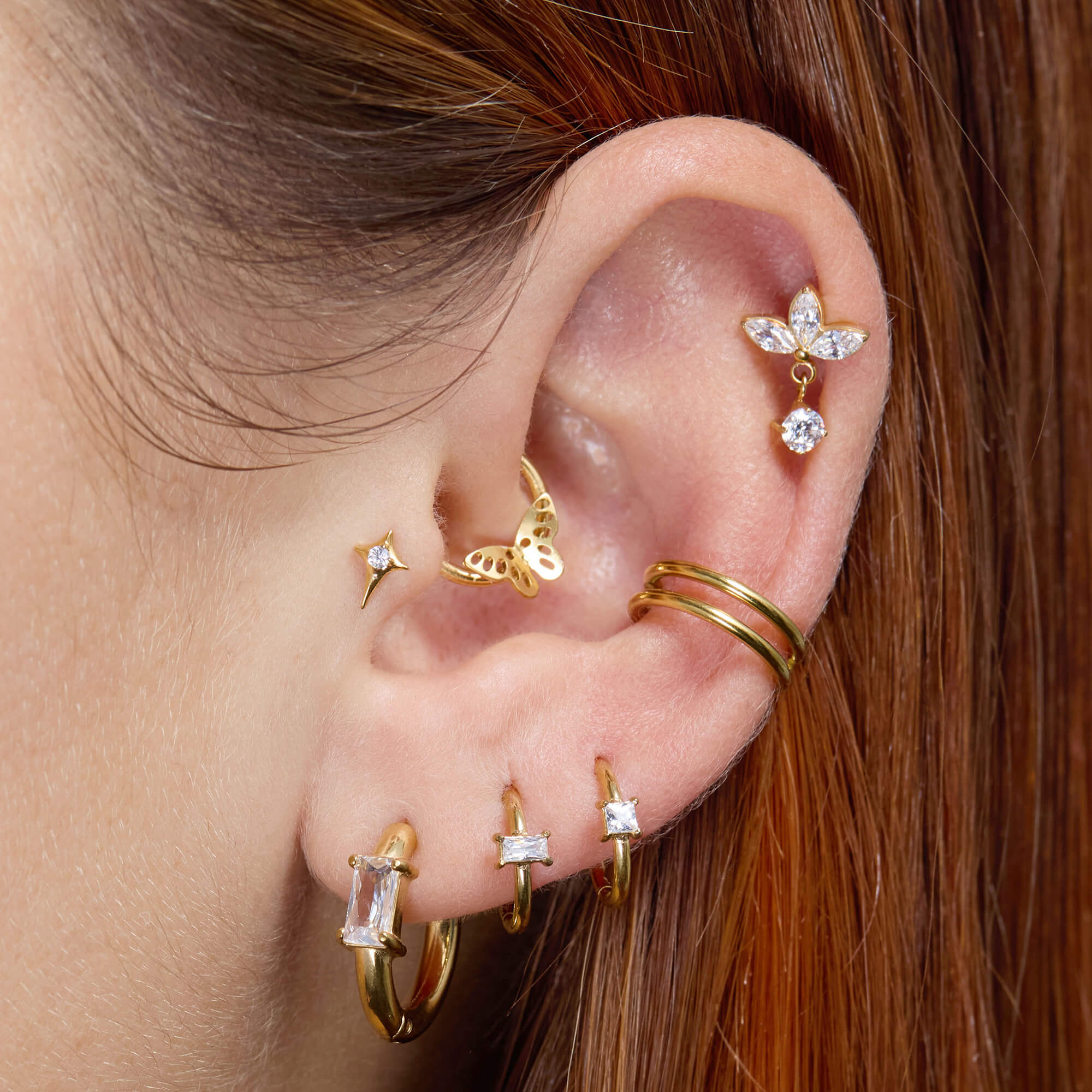 White Baguette Chubby Hoops (18G)
