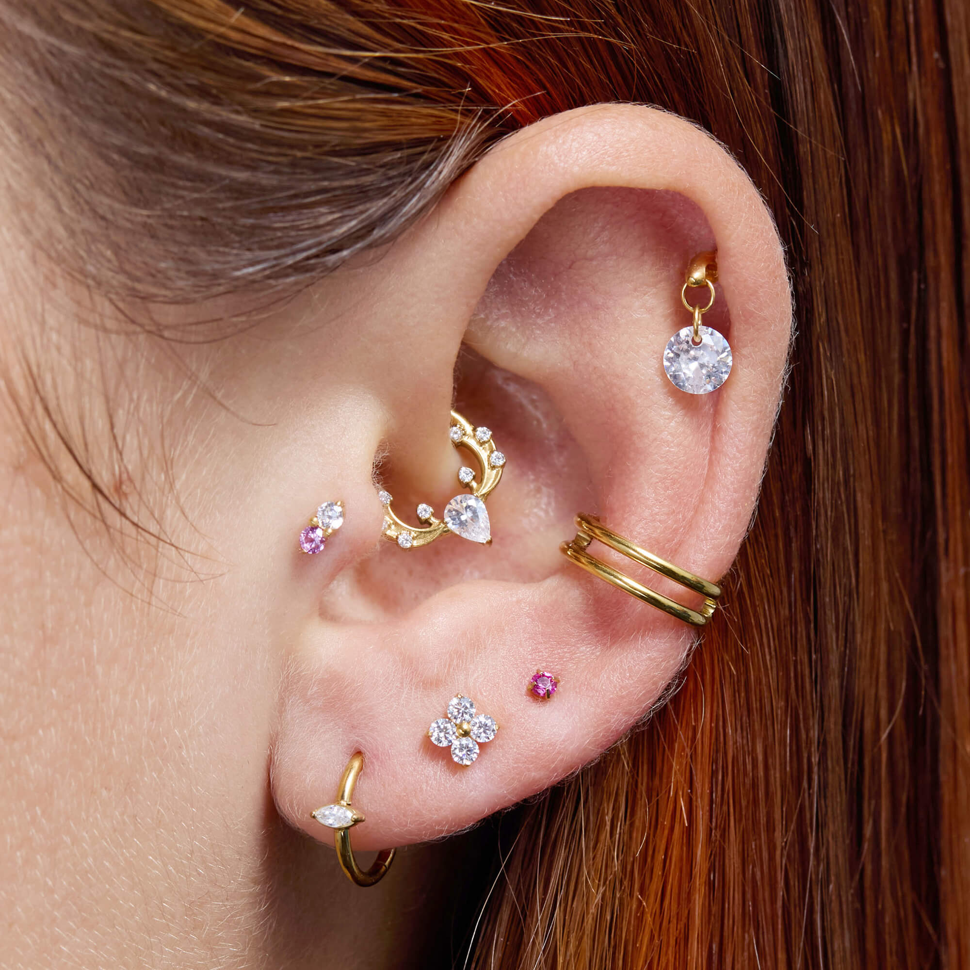 Floating Crystal Round Charm Piercing